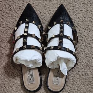 Valentino Black and White Studded Mules